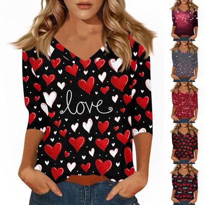 Women's T Shirt Print 3/4 Sleeve Daily Weekend Fashion Basic V- Neck Regular Top