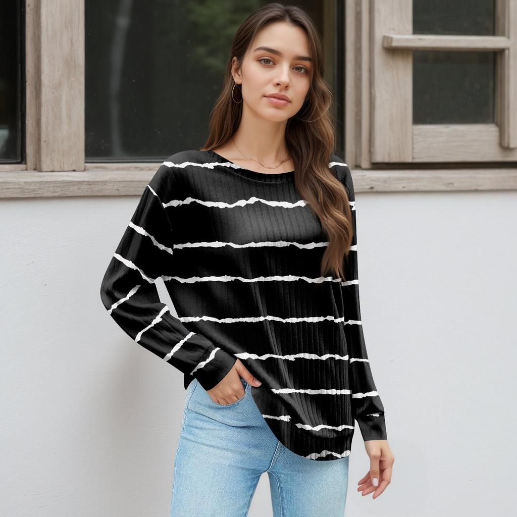 Women's Printed Lightweight Brushed-Cotton Round Neck Top