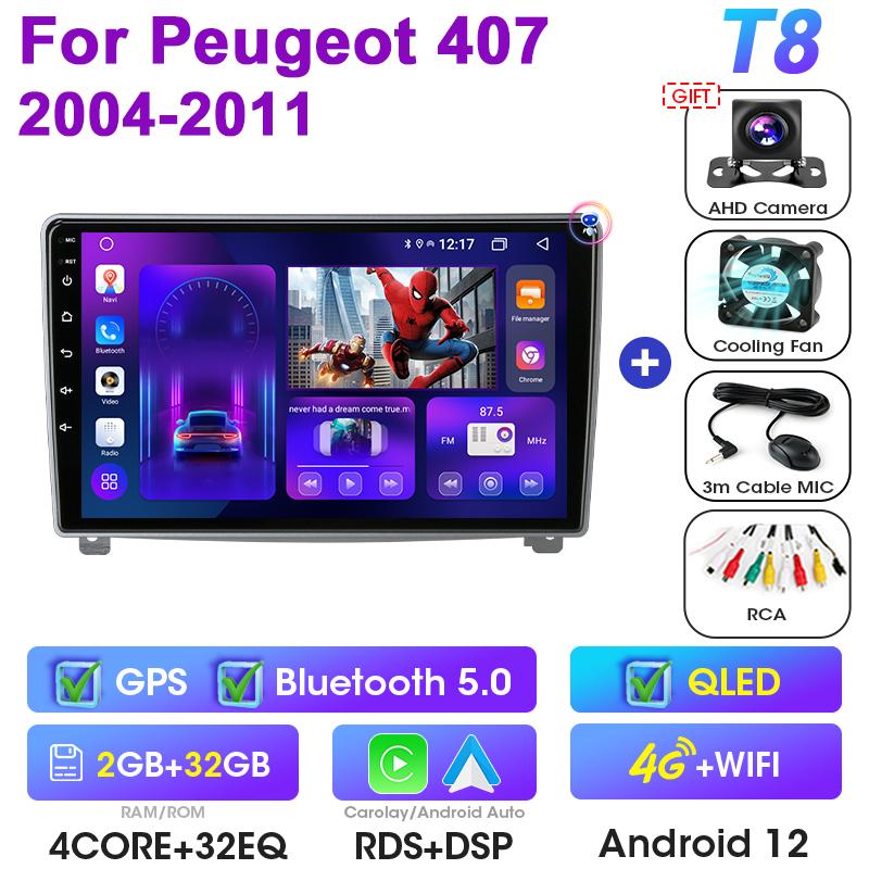 Android 12 Car Radio 9" For Peugeot 407 CC 407CC SW 2004 -2011 2 Din GPS 4G Carplay Auto Intelligent Systems Smart Autoradio