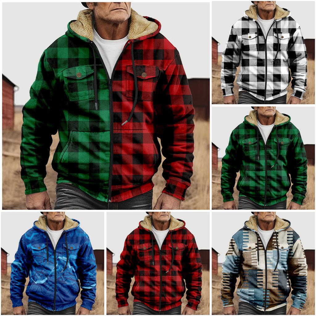 Men's Personalized Casual Printing Long Sleeve Zipper Sweater Thick Cotton Suit Winter