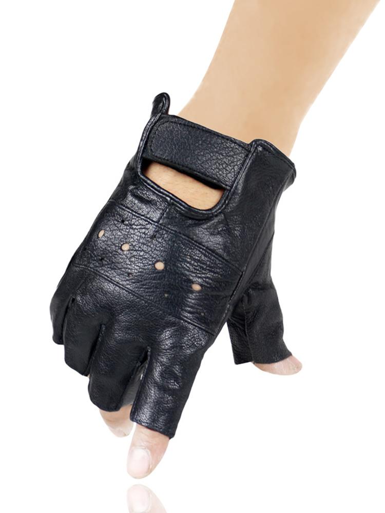 Mens Sheep Leather Driving Gloves Fitness Gloves Half Finger Tactical Gloves Black Leisure Fitness Cycling PU Leather Gloves