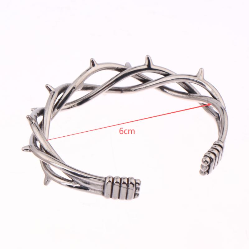 Gothic Thorn Cuff Bracelet For Unisex Punk Barbed Wire Bangle Stainless Steel Twisted Jewelry Gift