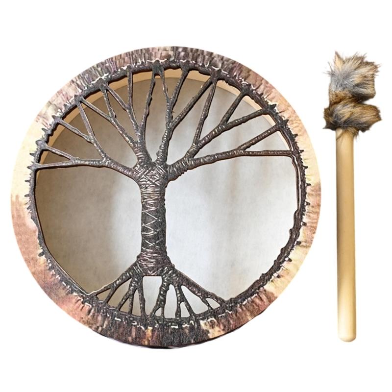 Unique Pattern Shaman Drum With Drumstick Siberian Drum Sound Healing Tool Home Ornament for Spiritual Music Meditation