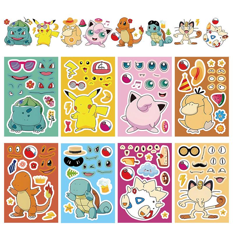 Face Swap Collage: 8-Sheet Pokémon Sticker Set - Pikachu & Psyduck for DIY Journals & Kids. 10.3x15.4 cm