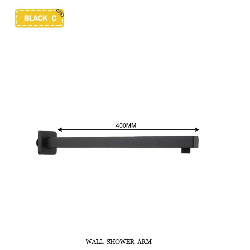 Black G1/2 Round/Square Shower Arm Bathroom Stainless Steel Ceiling Wall Mount Fixed Shower Bracket Faucet Replacement Parts