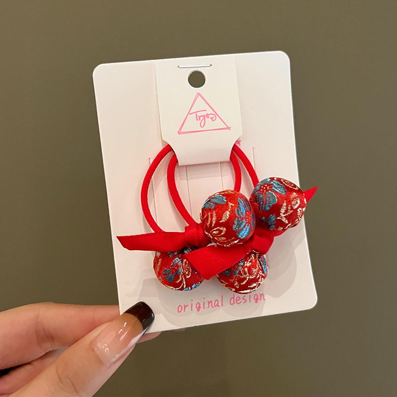 Chinese New Year Red Embroidery Hair Tie for Girls
