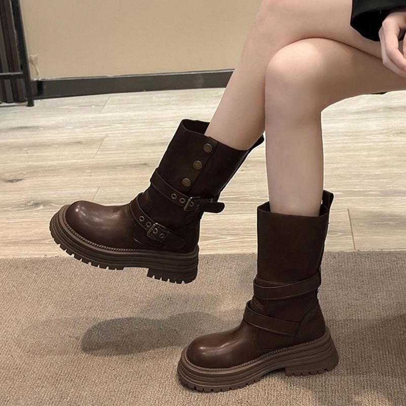 Women S British Style Martin Boots Thick Sole Short Boots Black Brown Autumn