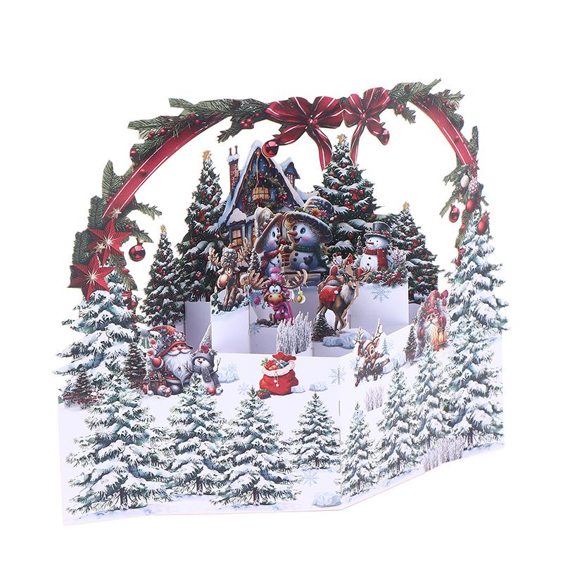 1 Stück 3D Weihnachtskarte mit verschneitem Winterhaus und Weihnachtsbaumdesign, inklusive Umschlag, festliche Grüße für Familie und Freunde