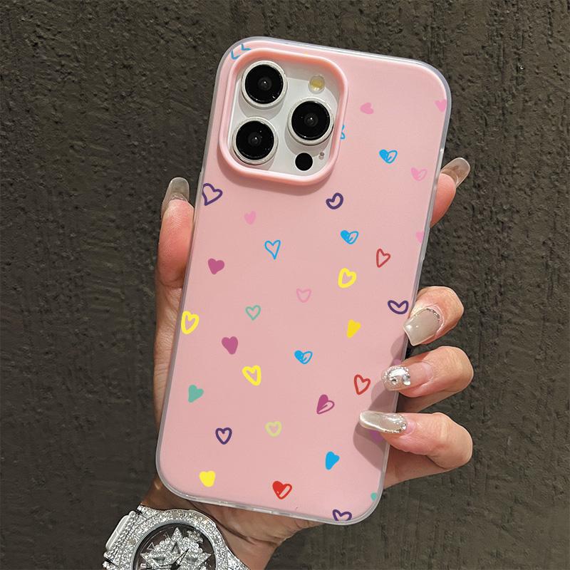 Matte Frosted Skin Feel Casing PC+TPU 2in1 Heart Shape Patterned Printed Protective Cover Soft Back Case for iPhone 17