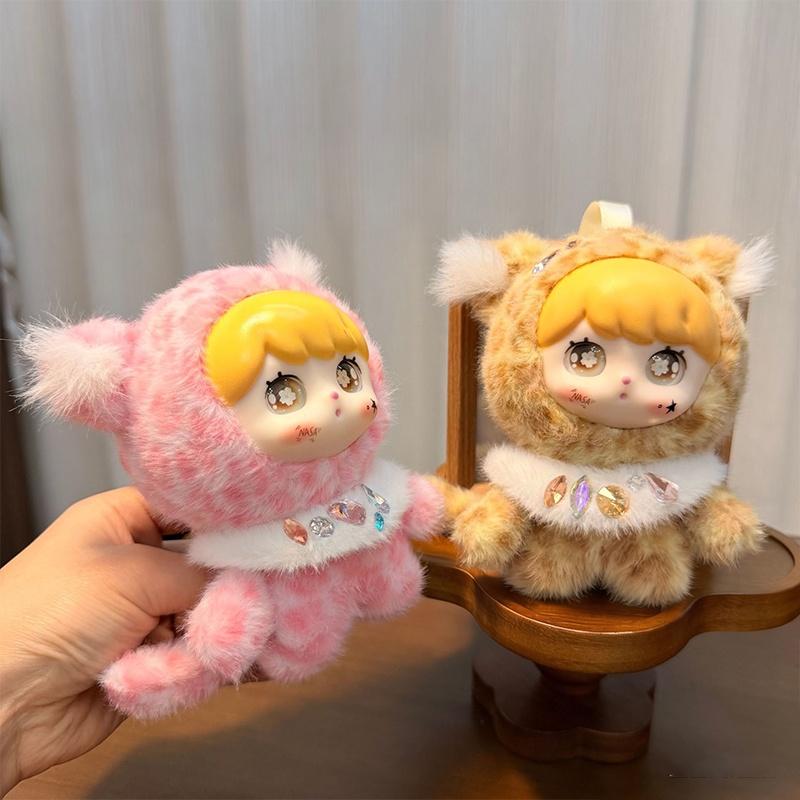 Cute Plush Leopard Print Doll Keychain Vinyl Animal Figure Backpack Decoration for Teens Women