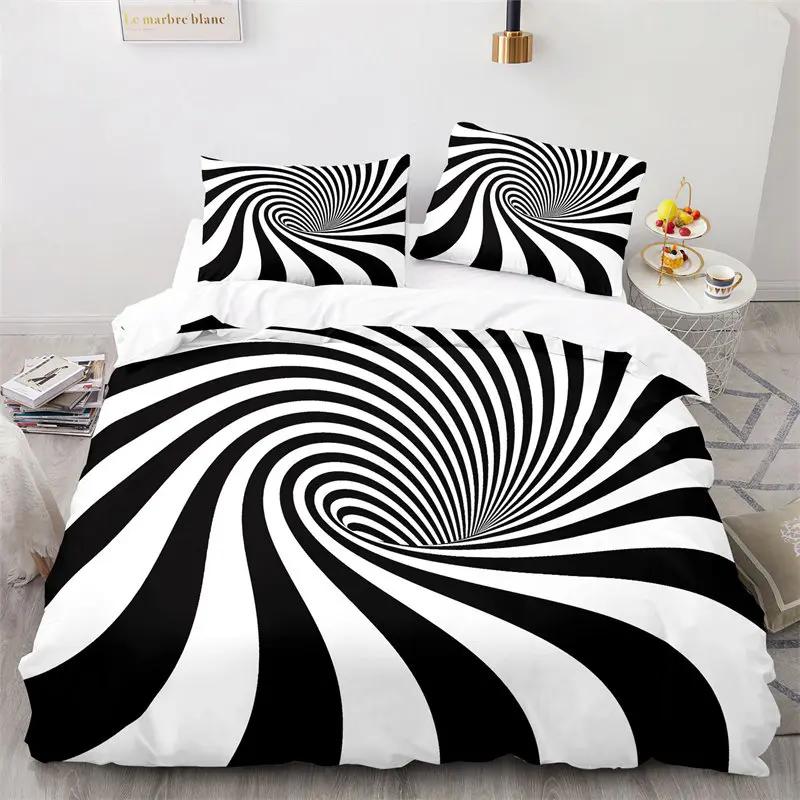 Spiral Swirl Bedding Set Psychedelic Bohemian Stylish Trippy Pattern Comforter Cover King Queen Mandala Geometric Duvet Cover