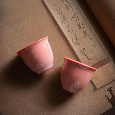 Pinkish Green Celadon Over Red Clay Small Gongfu Tea Cup Handmade Chinese Ceramic for Women Collectors Gift