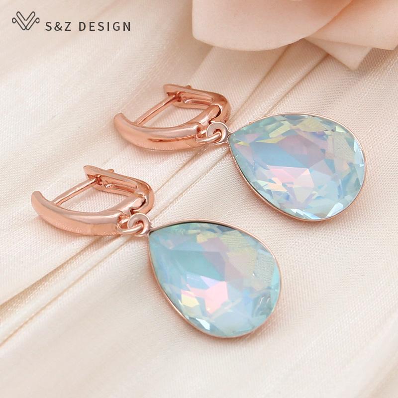 Modische Wassertropfen Kristall Hängeohrringe für Damen Hochzeit Stilvoll Roségoldfarben Ohrhänger Schmuck Geschenk