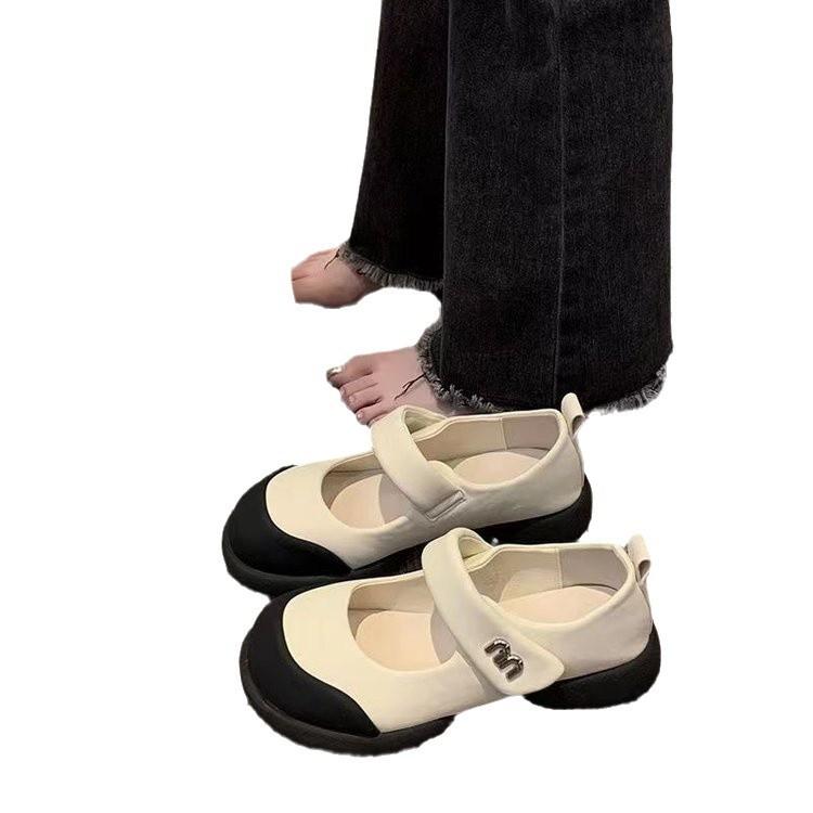 Thick-soled shallow-mouth single shoes women's 2025 spring and summer niche Velcro shoes, foreign-style round head soft-soled Mary Jane shoes