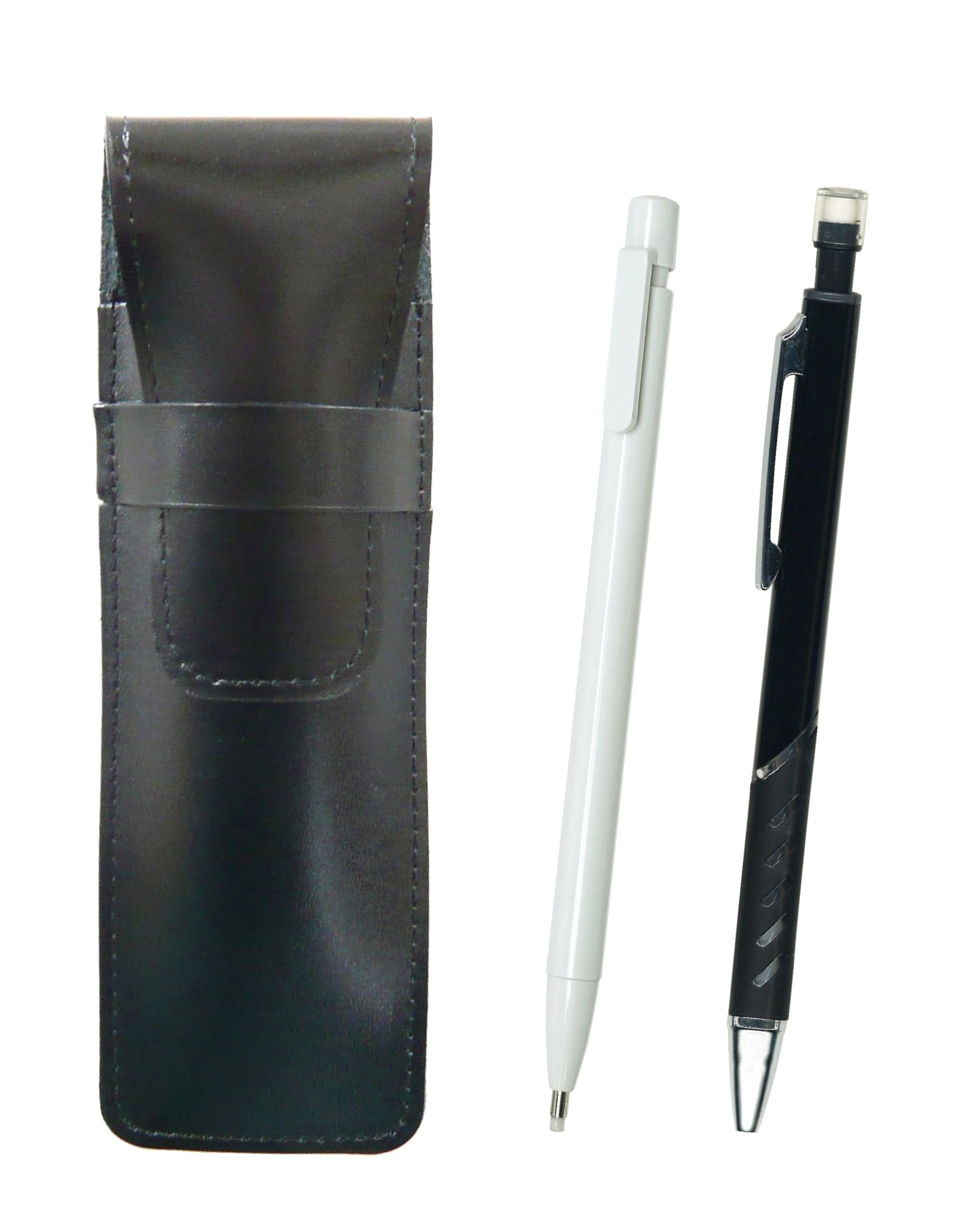 

2 шт. в упаковке, тонкий пенал из воловьей кожи, черный, сверхтонкий ластик ударного типа, белый и металлический цвет, механический карандаш, черный ASBER15W-SI2067SP-B-2