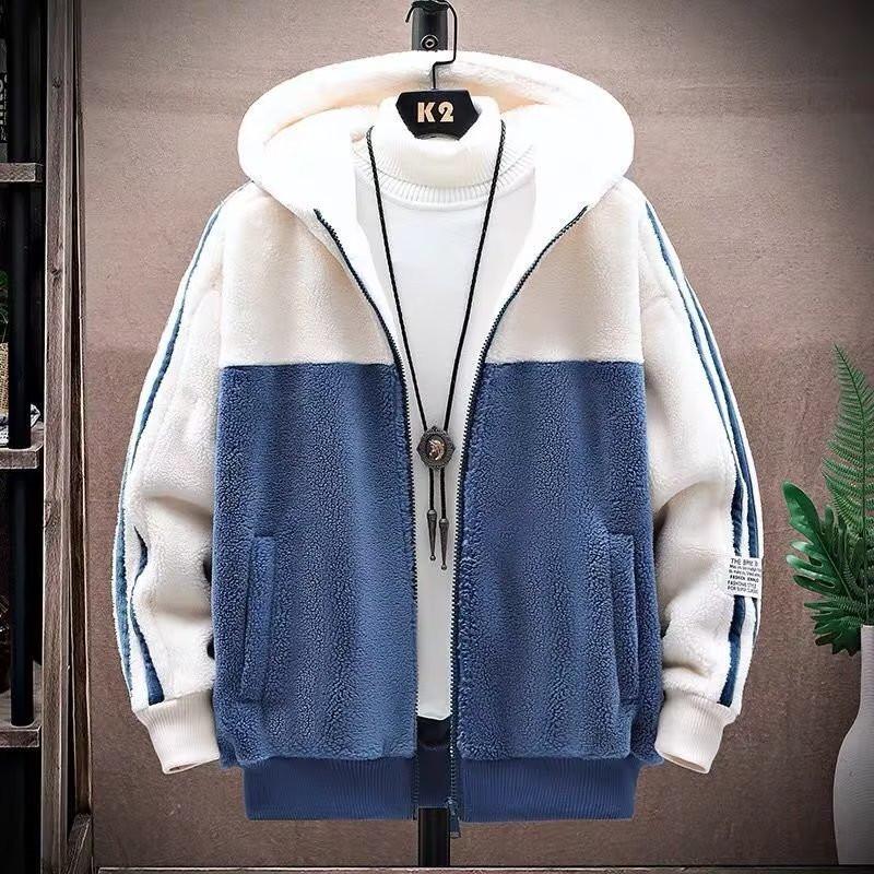Men's Korean Style Hooded Lamb Fleece Winter Jacket - Trendy, Loose, and Warm Cotton-Padded Design for Couples.