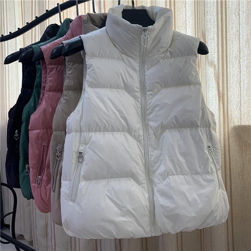 Frauen Herbst Weiße Ente Unten Mantel Jacke Gepolsterte Weste Stehkragen Ärmellose Zipper Tasche Verdicken Lose Alle Spiel Einfarbig