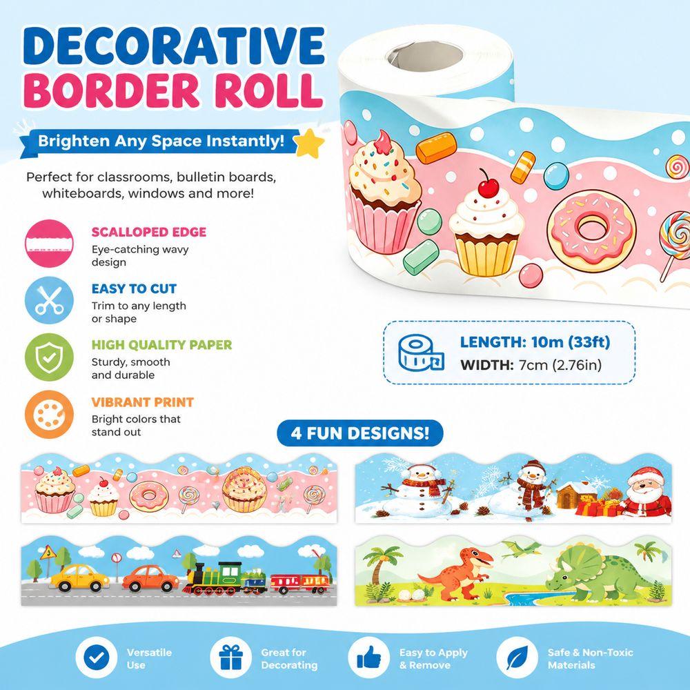 Scalloped Edge Bulletin Board Border 10m/Roll Decorative Board Border Sticker  Classroom Decor