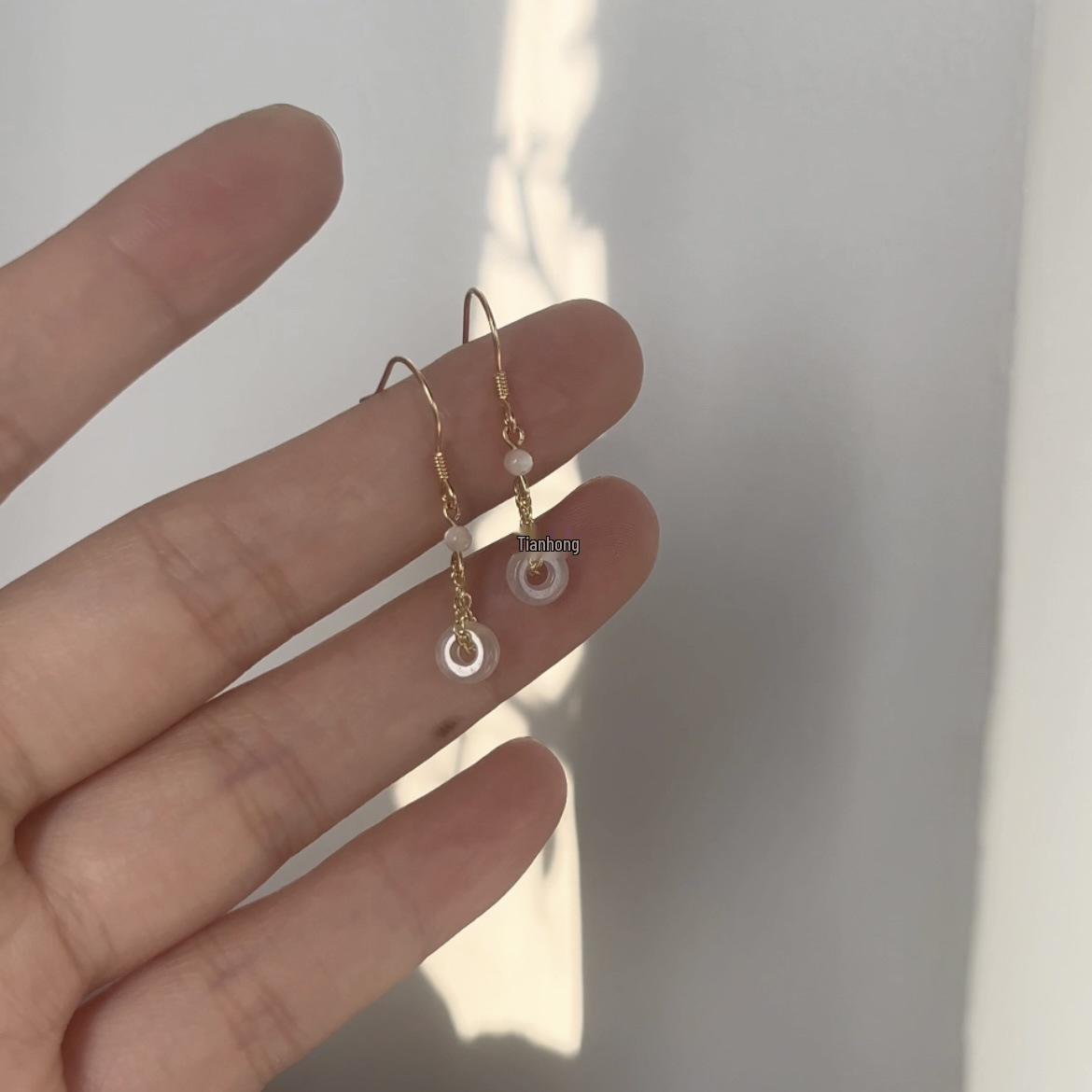 

Chalcedony Safety Buckle Earrings - Women s Ancient Style 925 Silver Hooks