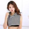 Women Girls Fake Collar with Hoodie Cap Autumn Ladies Striped Cotton Half-Shirts Sweater Decorative Sunscreen Hat Decoration