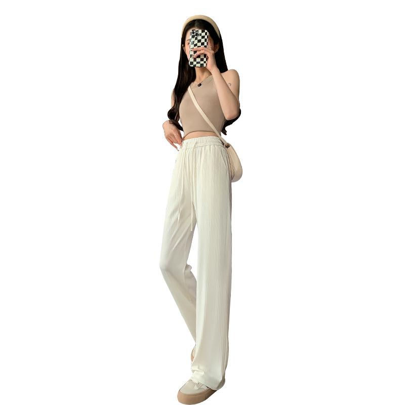 Ice silk wide-leg pants women's summer thin 2025 new high-waisted drape casual and thin black small straight-leg pants