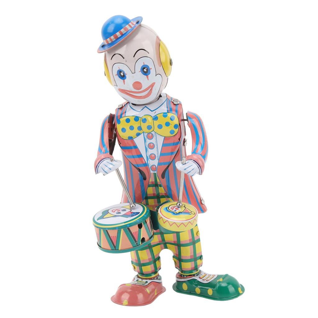 Aufzieh-Clown Blechspielzeug Retro Uhrwerk Clown Schlagzeuger Figur Vintage Clown Spielzeug für Kinder Schreibtisch