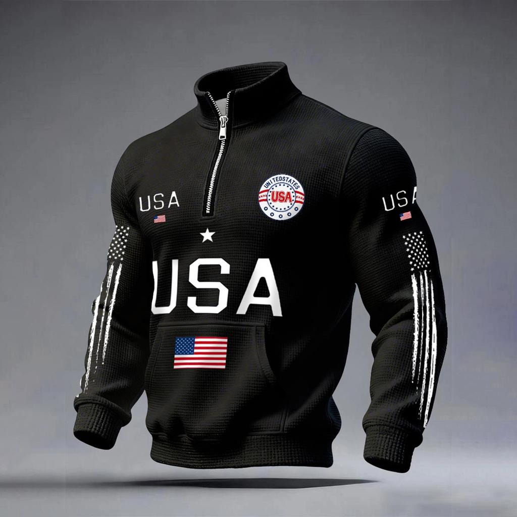 USA Anniversary Men's Casual Letter Print Long-Sleeve Sweatshirt