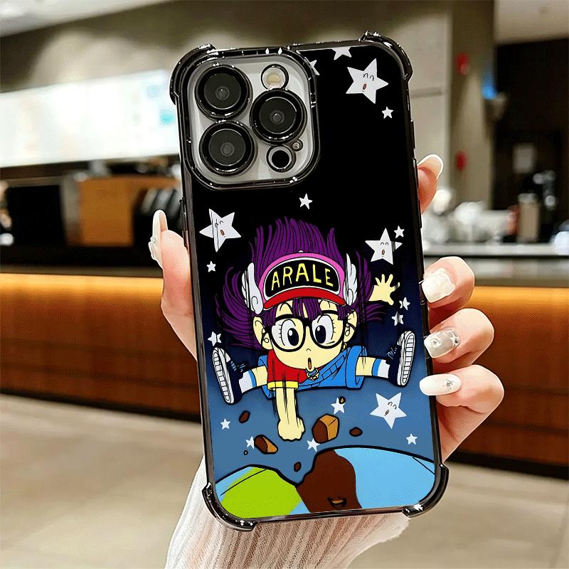 Arale S-Slump Anime Plating Phone Case For Iphone 16 17 Pro Max Air 16E 14 15 Plus 12 13 Mini Anti-Fall Airabag Cover