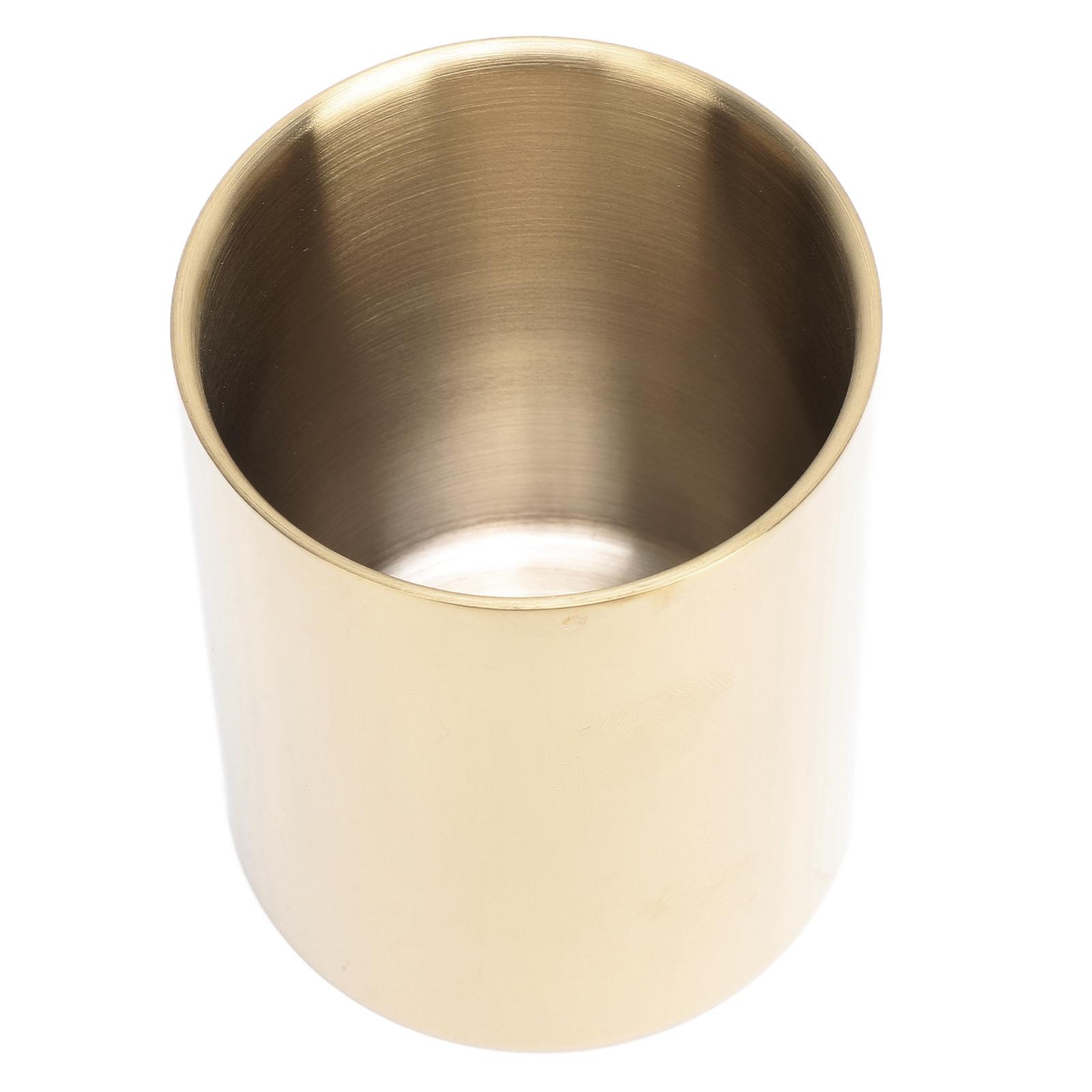 

Gold Round Stainless Steel Pen Holder Nordic Style Rugged Stainless Steel Flower Vase Gold Pen Pot for Office Desk