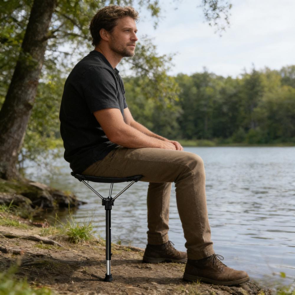 Adjustable Camp Chair Fishing Chair Camping Stool Folding Walking Stick Tripod Stool Seat Stick Retractable Stick Chair