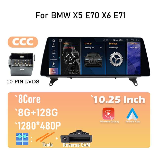 For BMW X5 E70 X6 E71 CCC / CIC System 10.25" IPS Screen Android 14 Car Video Player Multimedia Radio Stereo GPS Navigation