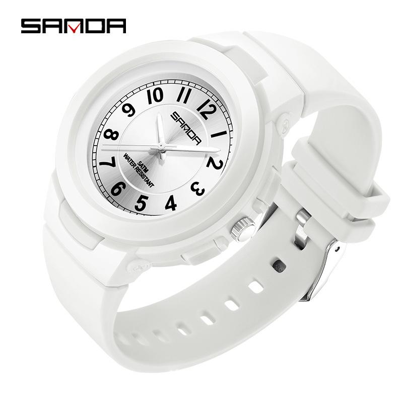 SANDA Fashion Youth Sports Waterproof Quartz Watch - Versatile & Trendy for Students белый