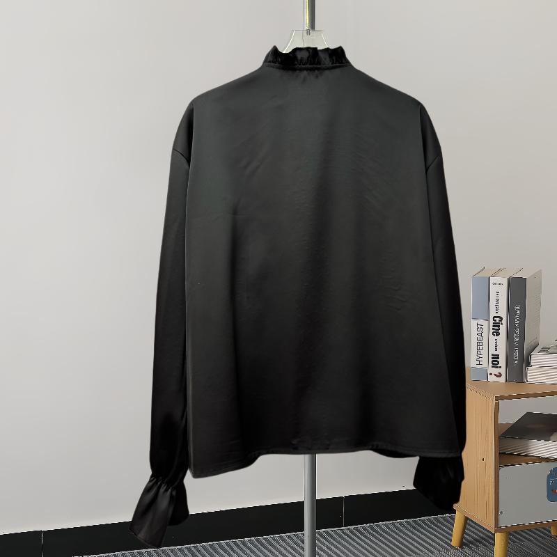 Fashion New Long Sleeve Loose Casual Shirt Women Elegant Solid Single Breasted Flowers Blouse Women Top Vintage Polo Collar Office Ladies Shirts 25807