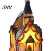 Desktop Christmas House Ornament Glowing Romantic Warm Lighting Resin Craft Small Glow LED Snow Covered Decoration Figurine Statue Party Festival Gift