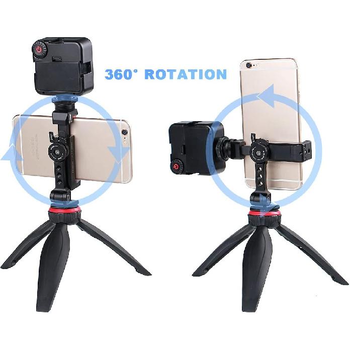 Metal Phone Tripod Mount w Rotatable Cold Shoe,Compatible with iPhone Cell Phone Tripod Mount Adapter, Phone Mount for Tripod,Tripod Phone