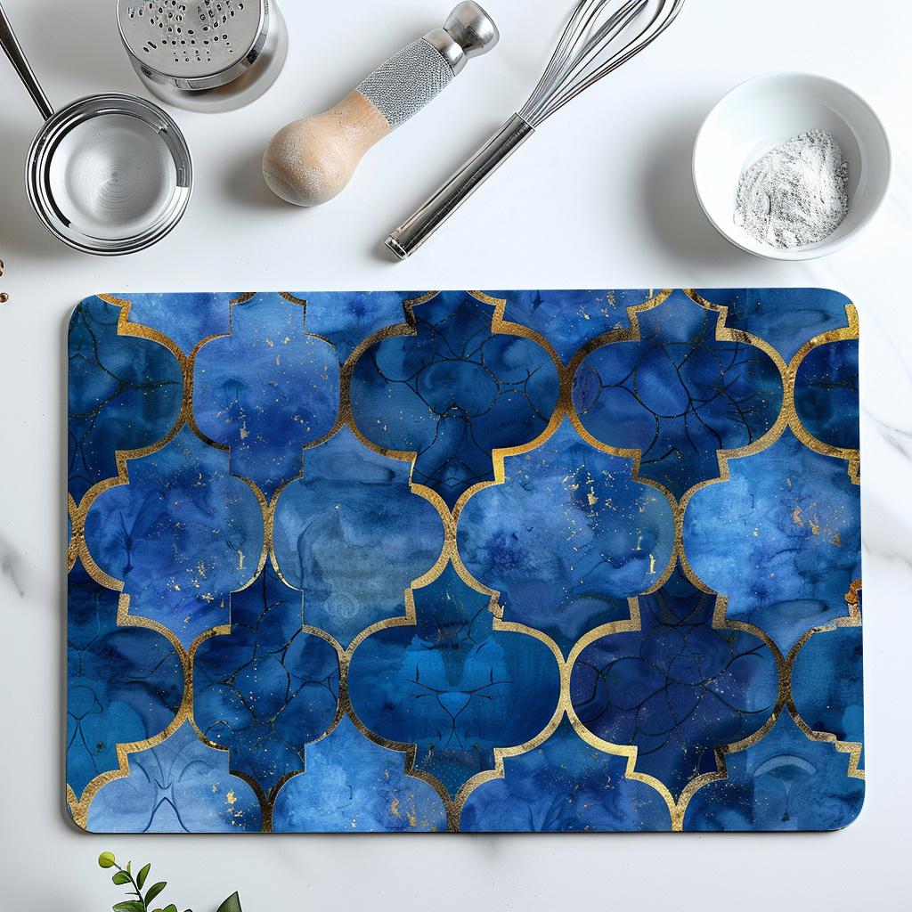 1 ks Gumová sušicí podložka s retro marockým modrým zlatým potiskem pro kavárnu, kuchyňský koberec, prostírání na stůl, odolná diatomová hlinka, podložka na stůl, podložka pro domácí mazlíčky, kávové nádobí