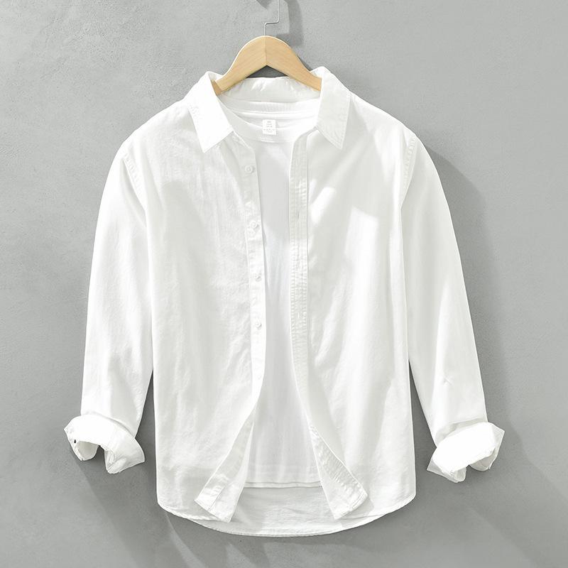 Japanese Men s Artistic Long Sleeve Casual Shirt - Fresh Loose Lapel Top XXXL белый