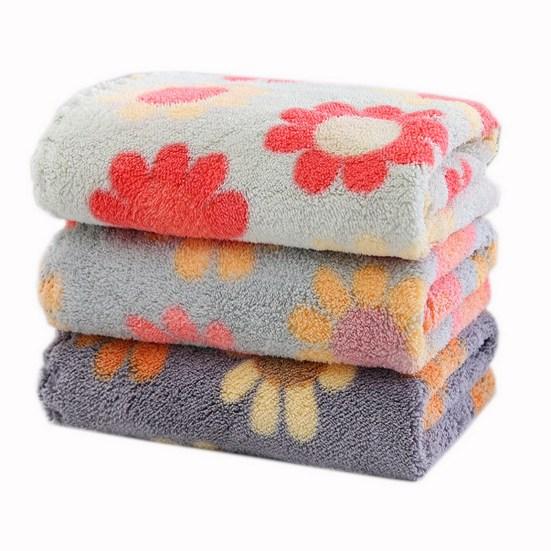 4Pcs Hand Towel No Shedding Coral Fleece Super Absorbent Sun Pattern Cleaning Cloth Daily Use