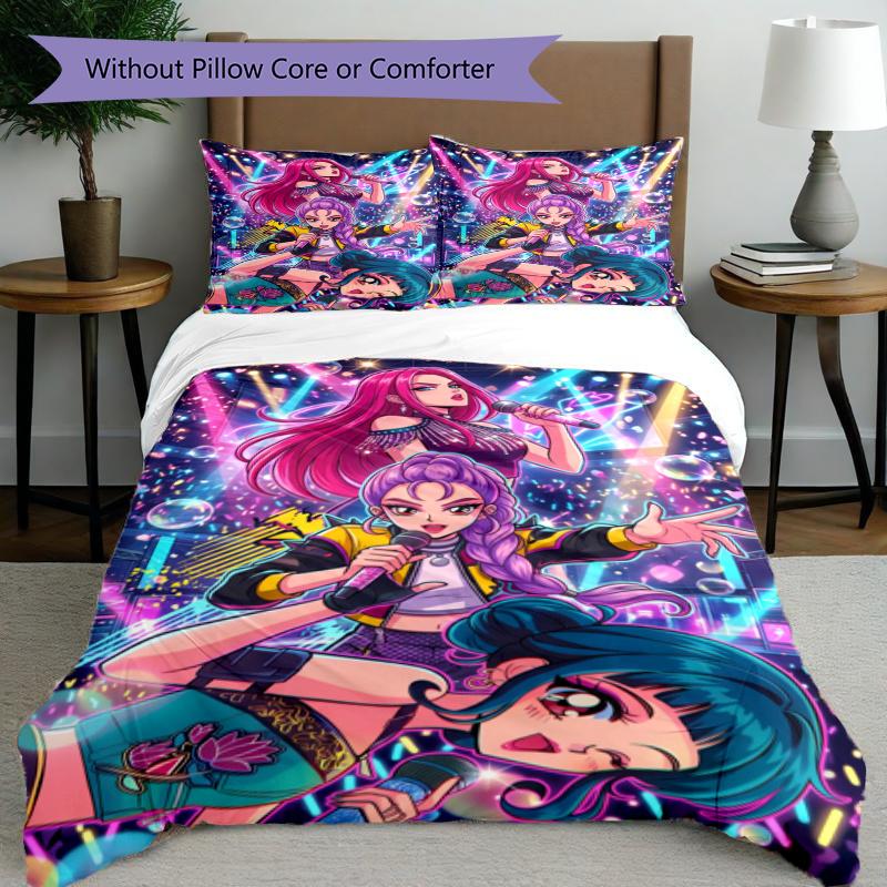 3pcs Duvet Cover Set (1*Duvet Cover + 2*Pillowcase, Without Core), KPop Demon Hunters Print Bedding Set, Bedroom Decor, All‑Season, Gift