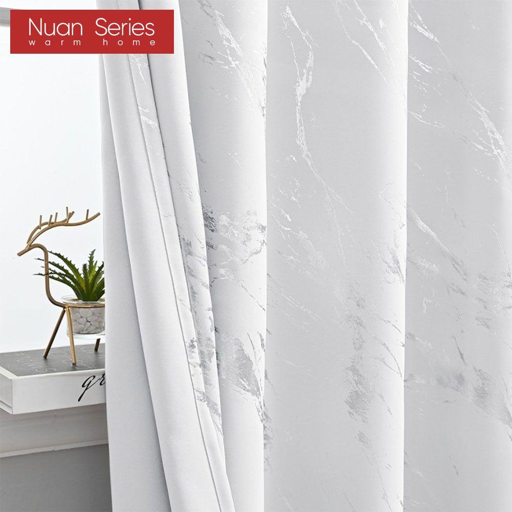 1PC Nuan Series 80% Blackout Fashionable and Minimalist Curtains with Silver and Marble Texture for Living Room Bedroom Balcony Window Home Decor