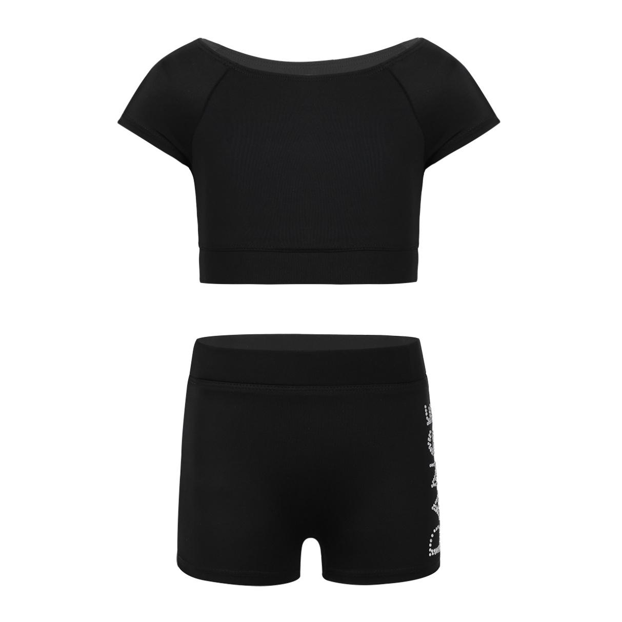 

Діти, дівчата, гімнастика, укорочений топ, спортивна попа, короткі 2 шт., спортивний комплект для йоги, набір для тренувань, балет, танцювальне вбрання чорний