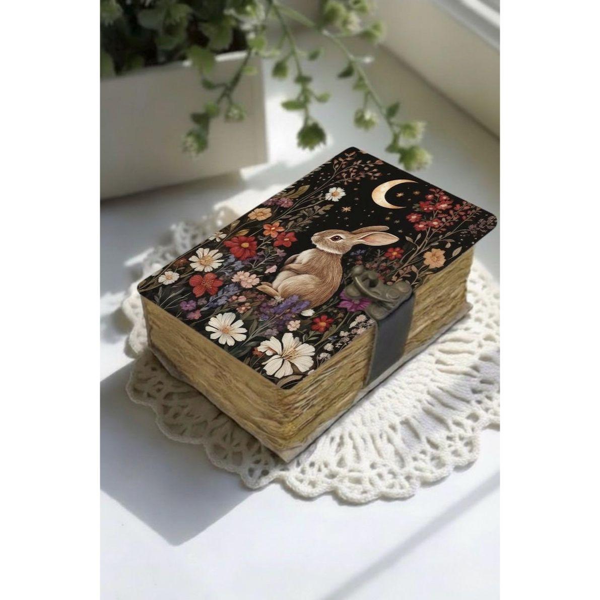 

Кожаный журнал с кроликом, Персонализированные кожаные журналы в подарок, Книга теней Гримуар Кожаный журнал, Книга заклинаний волшебника 7 x 5 in - 200 Page