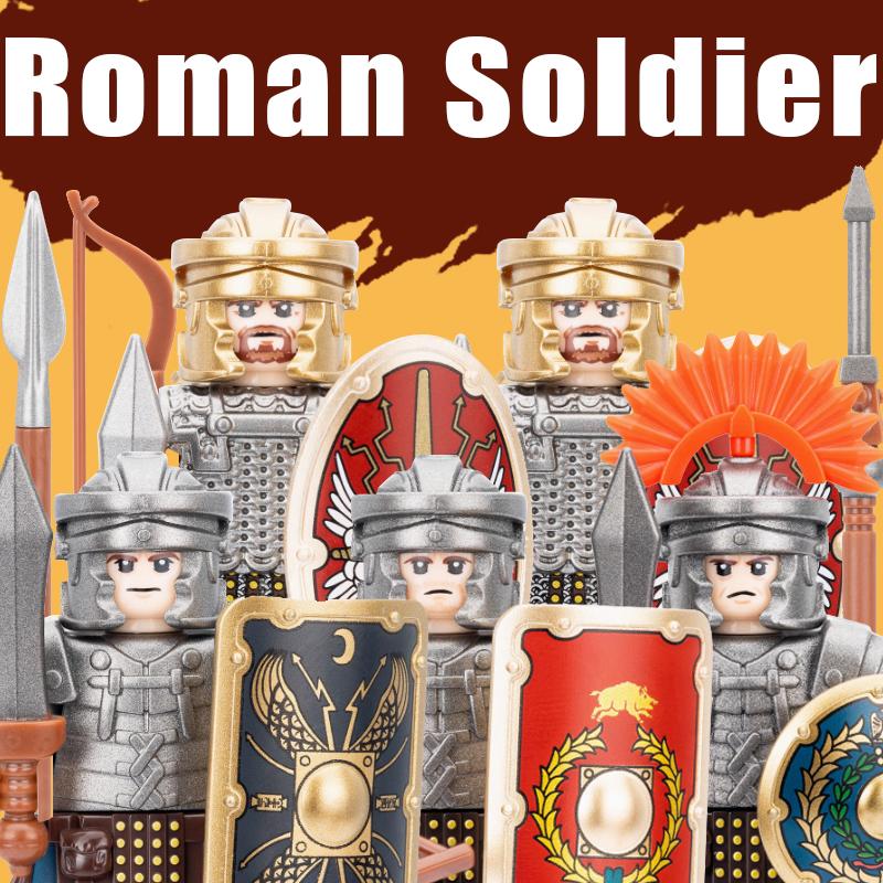 Medieval Military Rome Knights Building Blocks Castle Army Warrior Soldier Figures Crossbowman Shield Sword Legion Bricks Toys