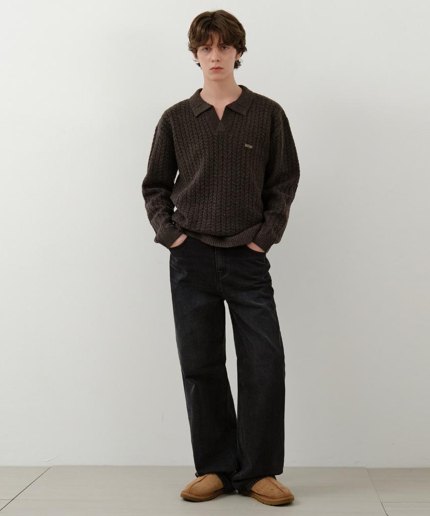 Wednesday Oasis British Cable Open Collar Knit_Brown(Wc25-Kn74)