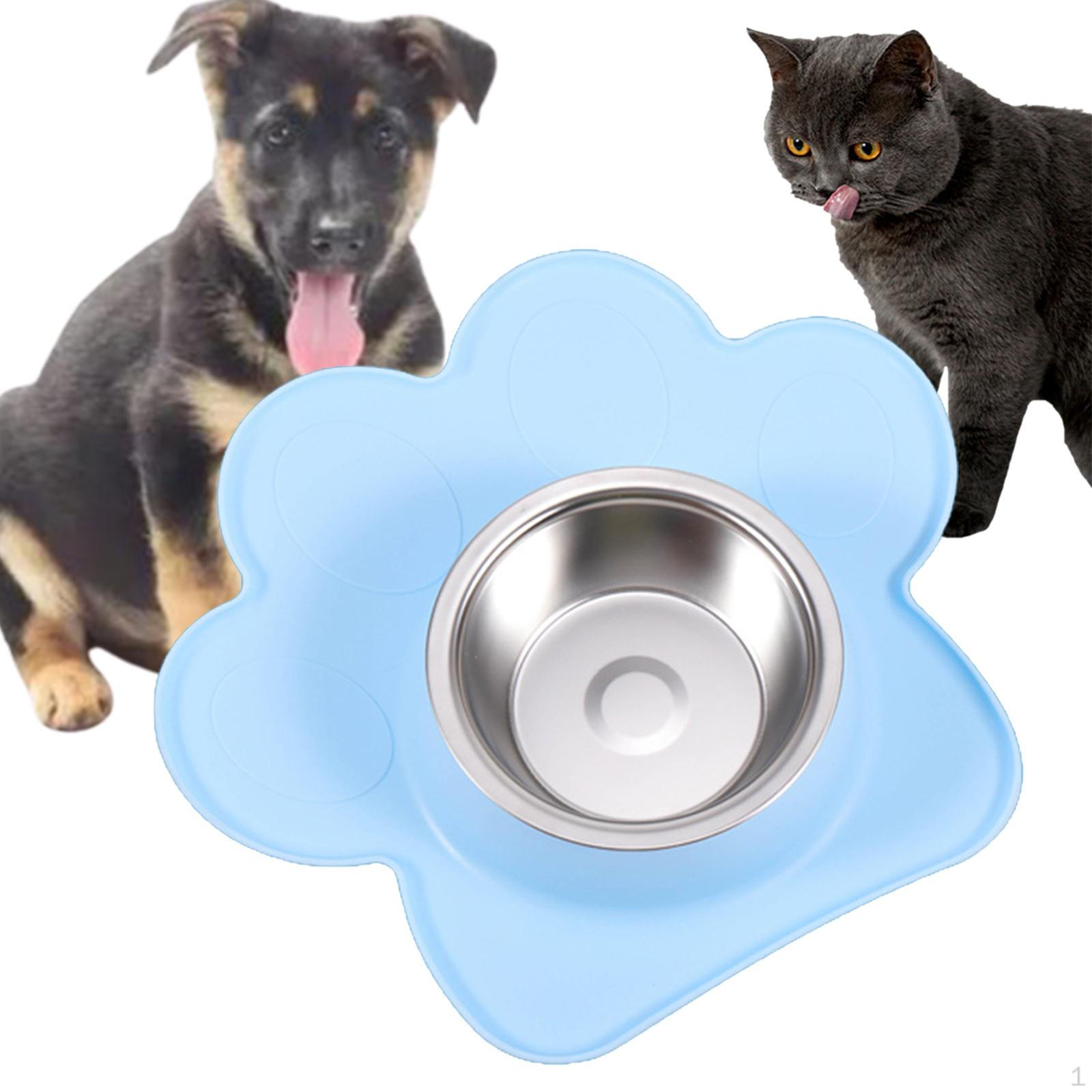 Dog Food Bowl Pet Feeding Dish Kitten Water Non Skid Silicone Mat Feeder синий