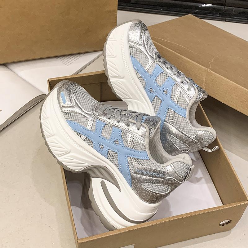 Fashion 6.5cm Air Mesh Micrifiber Leather Breathable Vulcanize Summer Chunky Sneakers Hollow Casual Platform Wedge Women Shoes