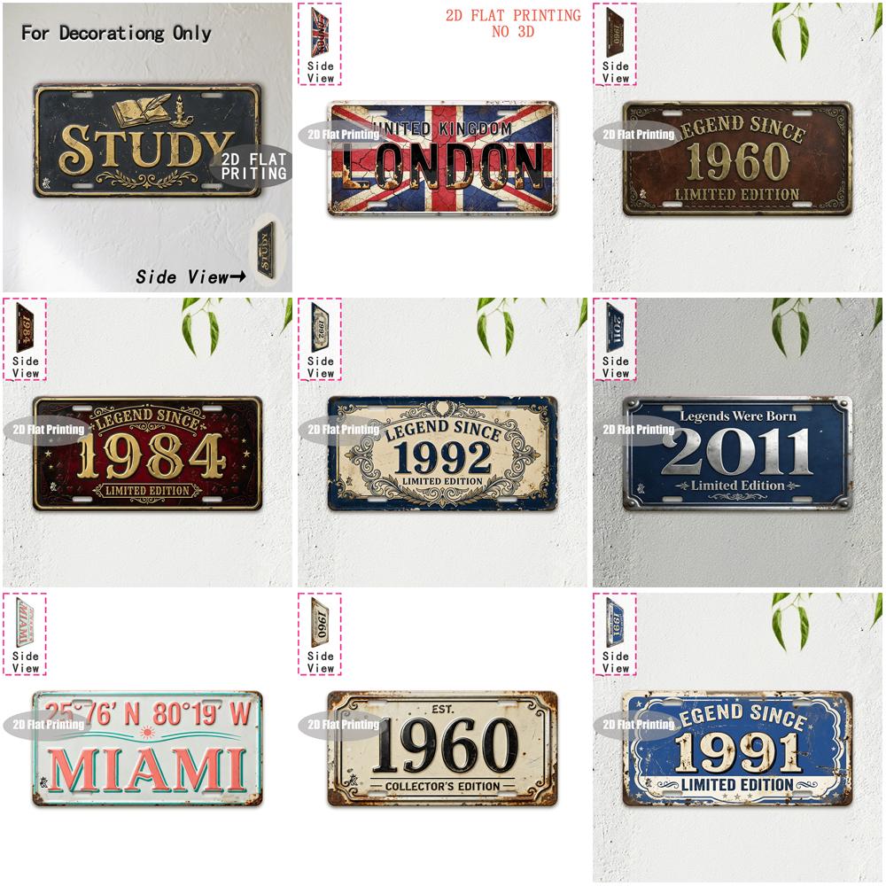 Tin Sign - Vintage Durable Metal Plaque Wall Decor, Home Office Bar Man Cave Study British American City Coordinate Birth Year
