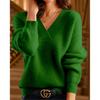 2024 Autumn/Winter Women's V-Neck Solid Color Knit Top: Multicolor Pullover Sweater