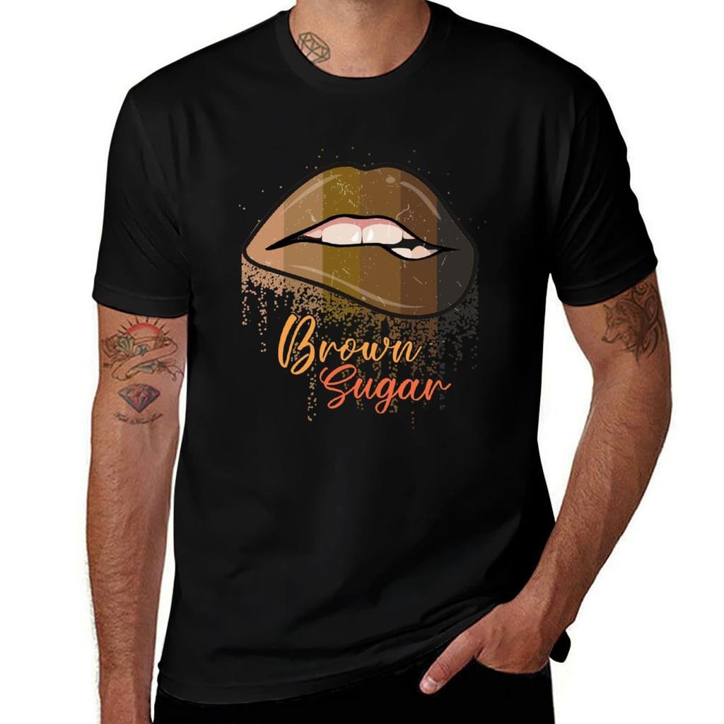 Sexy Lips Brown Sugar African American T-Shirt Gym Wear Breathable Short Sleeve Tee
