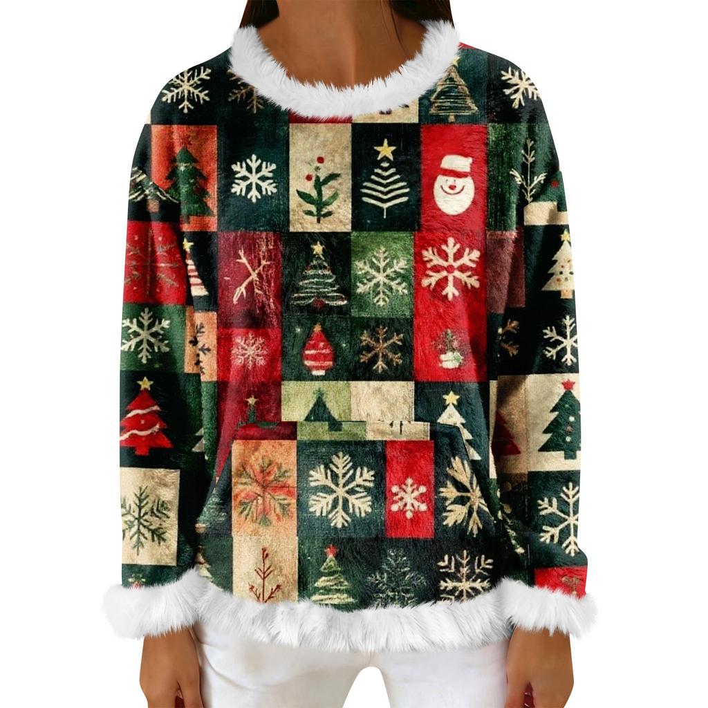 Women's Casual Fleece Sweatshirt  Long-Sleeve Round  Neck Casual Comfortable Loose-Fit Lightweight Women's Flannel Sweatshirt